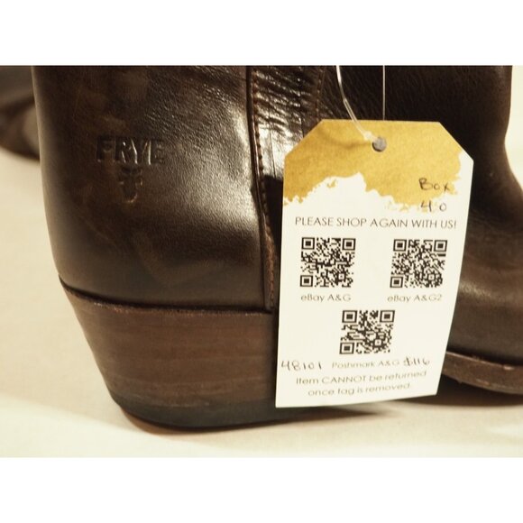 Frye Dark Brown Leather Buckle Pull-On Cowboy Boots, Size 6 (US) - Picture 9 of 9